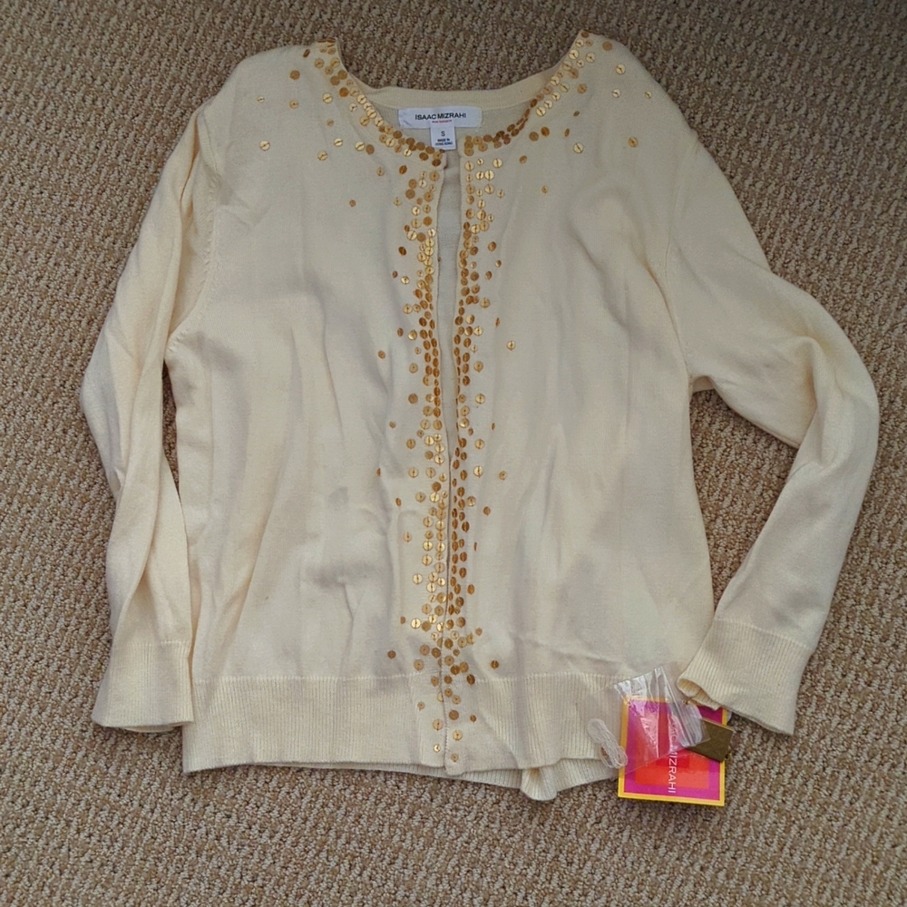 Isaac Mizrahi cream cardigan with sequins size small